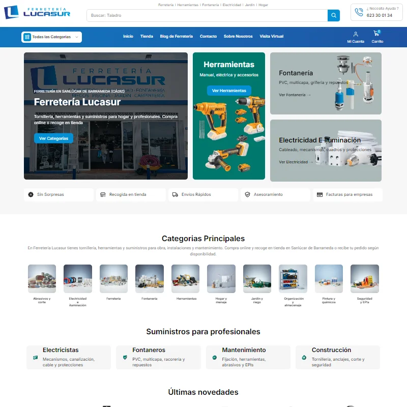 Diseño web de tienda online por Martos Aranda en sanlucar de barrameda ferreteria lucasur